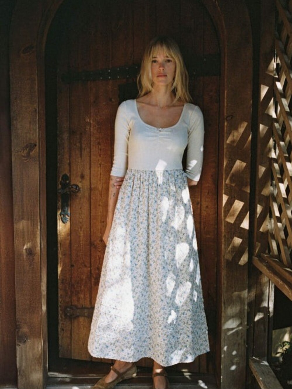 Christy Dawn Evelyn dress in sea spray, large 100% regenerative cotton pointelle